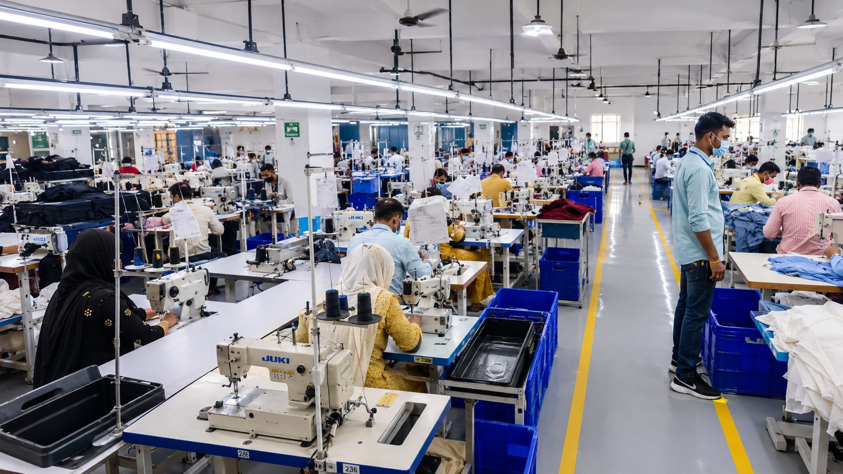 Sewing lines in full production at Plot 83, Vertex Industries