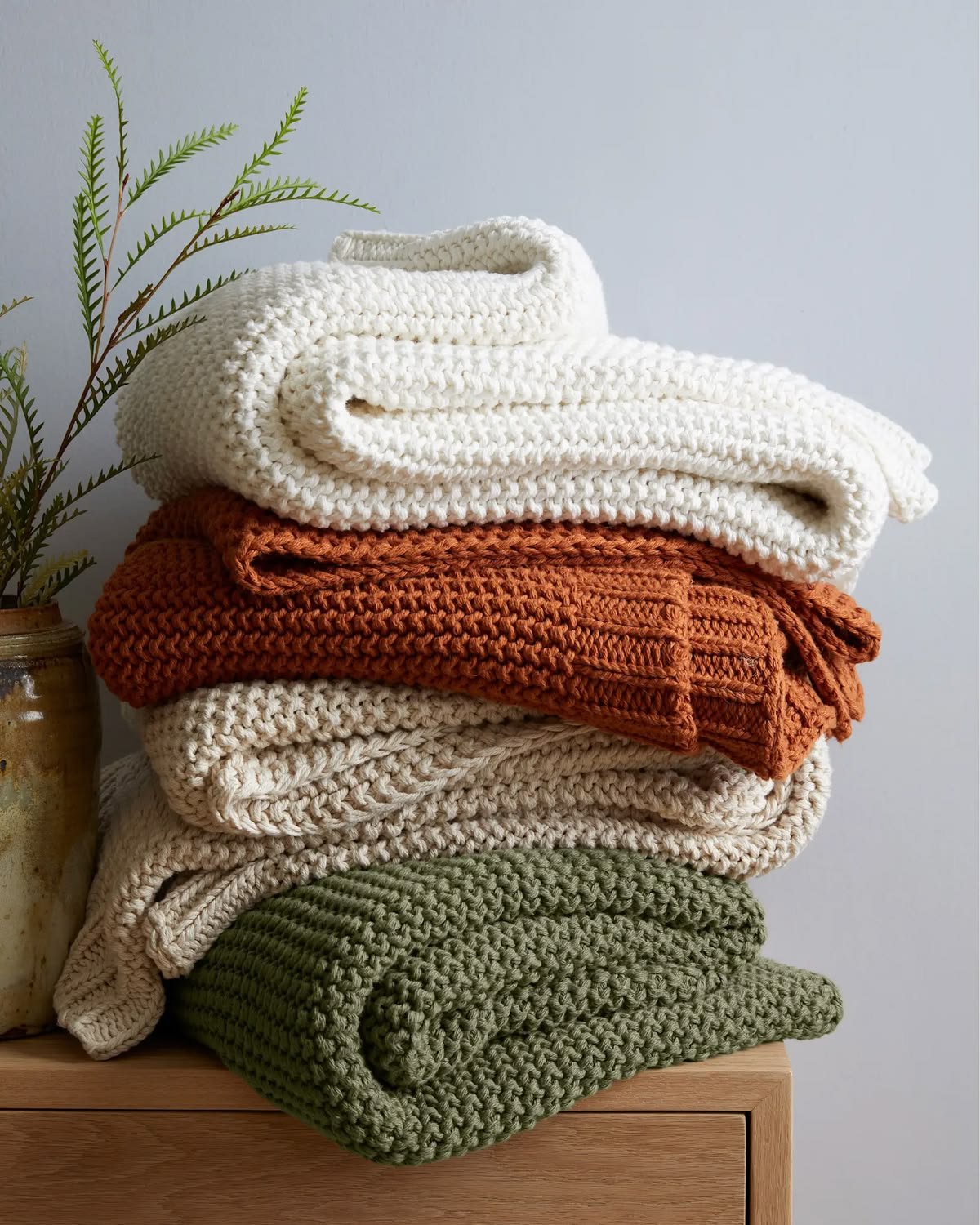 Stack of knitted blankets